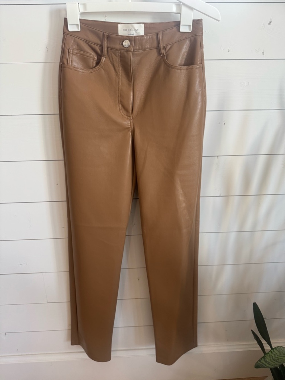 Aritzia Wilfred “Melina” Faux Leather High Rise Pants in Camel size 2 NWOT